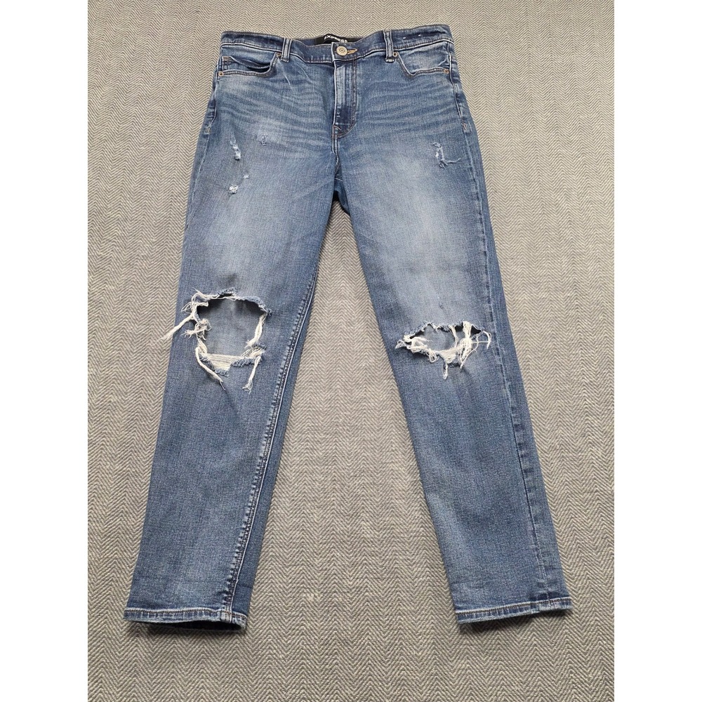 Express Girlfriend High Rise Distressed Ripped Skinny Jeans Medium‎ Wash Size 8